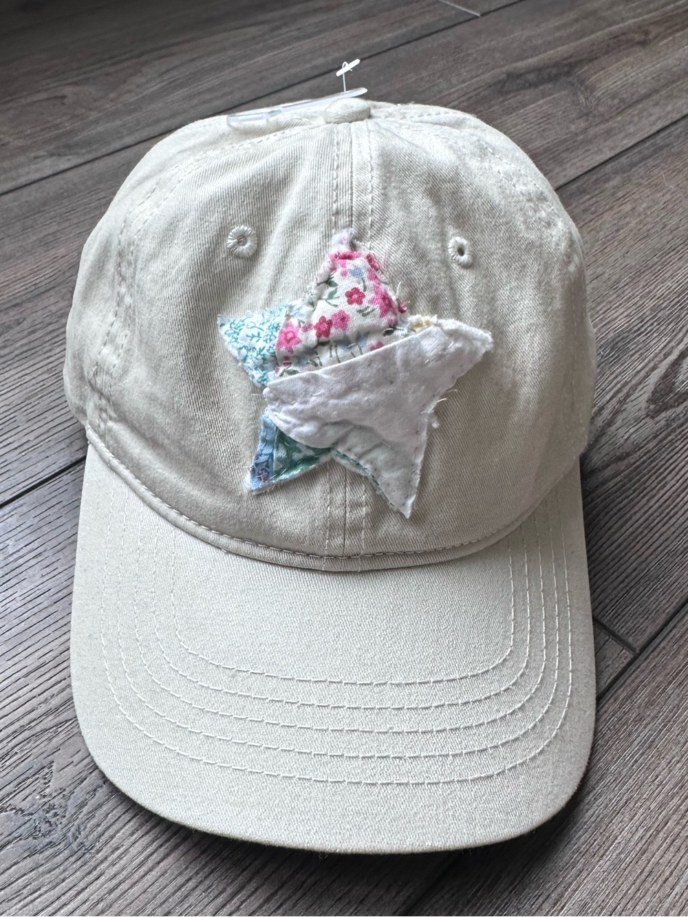 Quilted Star Baseball Hat; Khaki Handmade Quilt Hat; Shabby Chic Hat